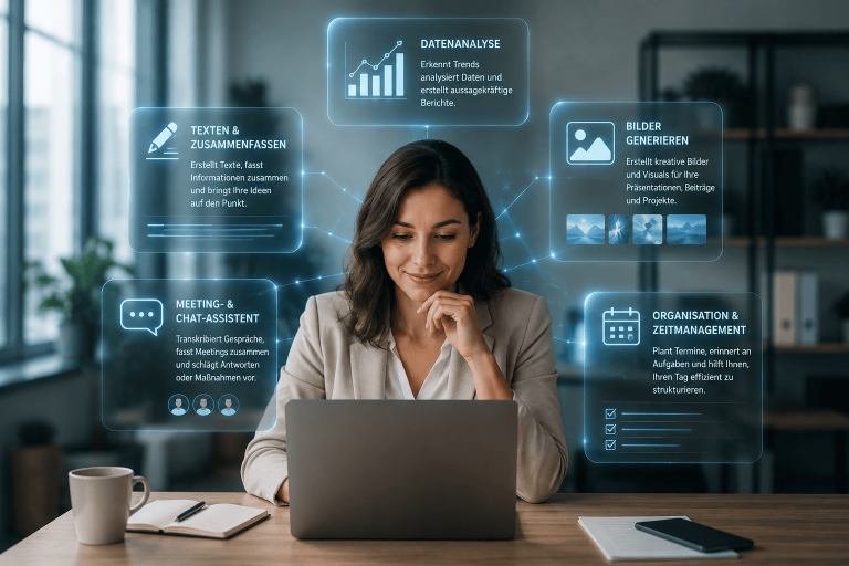 Woman working with AI tools on her computer
